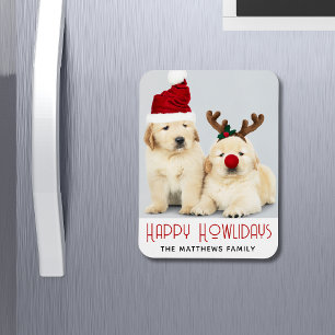 Lycklig Howlidays Hund älskare-Helgdag julfoto Magnet