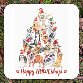 Lycklig HOWLidays Hund älskare Julgran Hundar Fyrkantigt Klistermärke