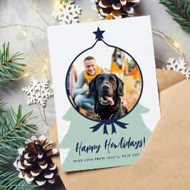 Lycklig Howlidays-hund fotomarblå jul Julkort