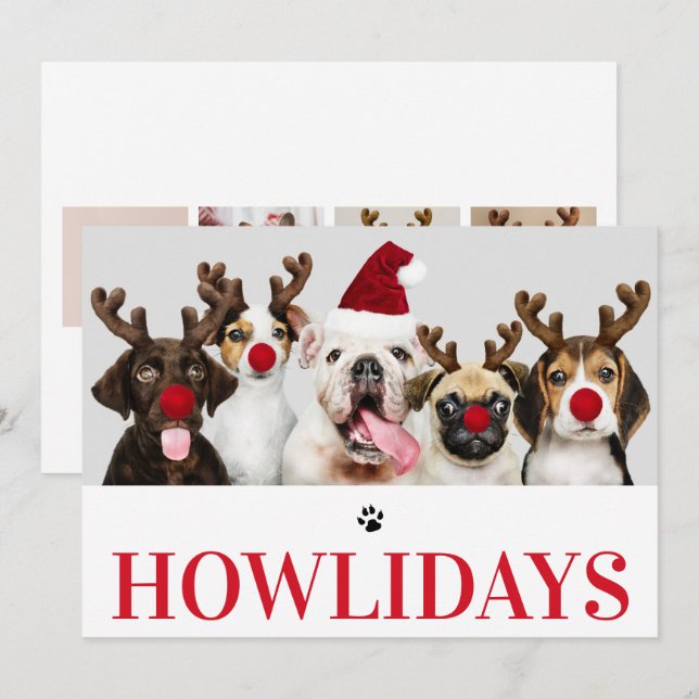 Lycklig Howlidays Hund jul 5 fotoport Inbjudningar (Fram/baksida)