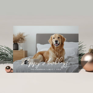 Lycklig Howlidays Hund Photo Hälsning Julkort
