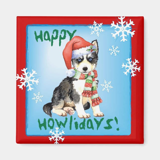 Lycklig Howlidays Husky Magnet (Framsidan)