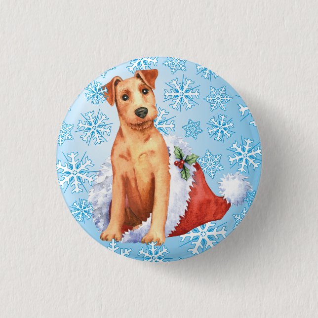 Lycklig Howlidays Irish Terrier Button Knapp (Framsida)