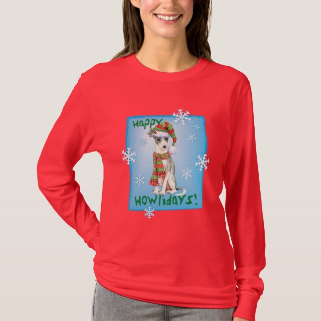 Lycklig Howlidays italienarevinthund T-shirt (Framsida)