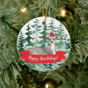 Lycklig Howlidays Italienska Greyhound-Hund jul el Julgransprydnad Keramik