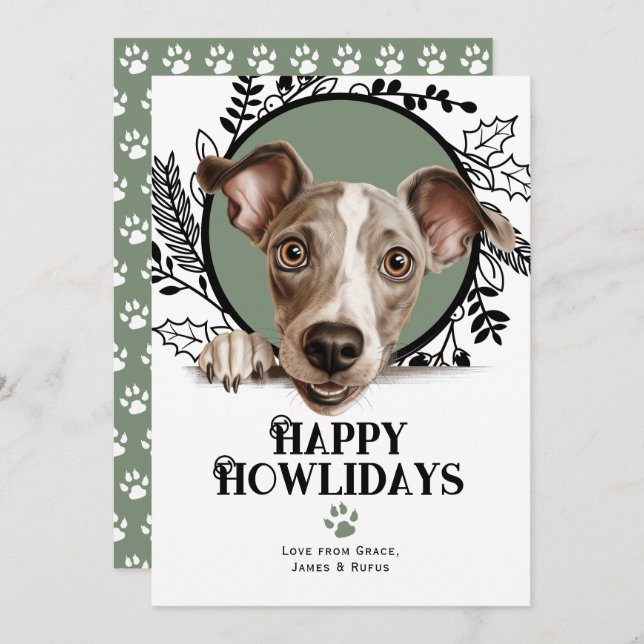 Lycklig Howlidays Italienska Greyhound-Hund jul Julkort (Fram/baksida)
