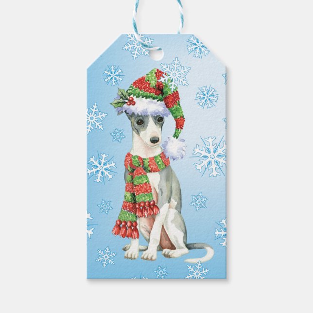 Lycklig Howlidays Italienska Greyhound Presentetikett (Framsidan)