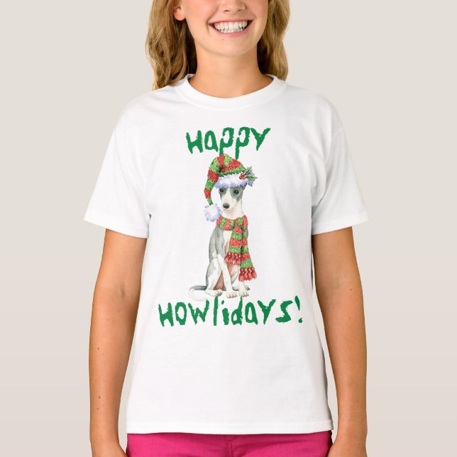 Lycklig Howlidays Italy Greyhound T-Shirt (Framsida)