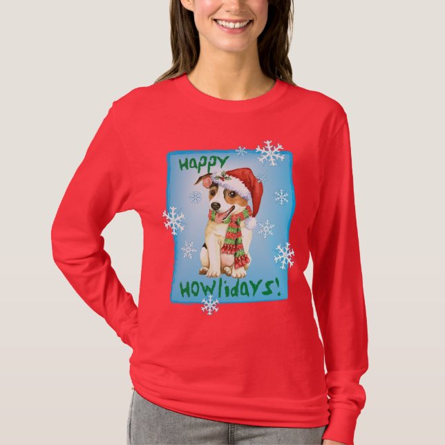 Lycklig Howlidays Jack Russell Terrier T-Shirt (Framsida)