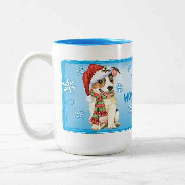 Lycklig Howlidays Jack Russell Terrier Två-Tonad Mugg (Vänster)