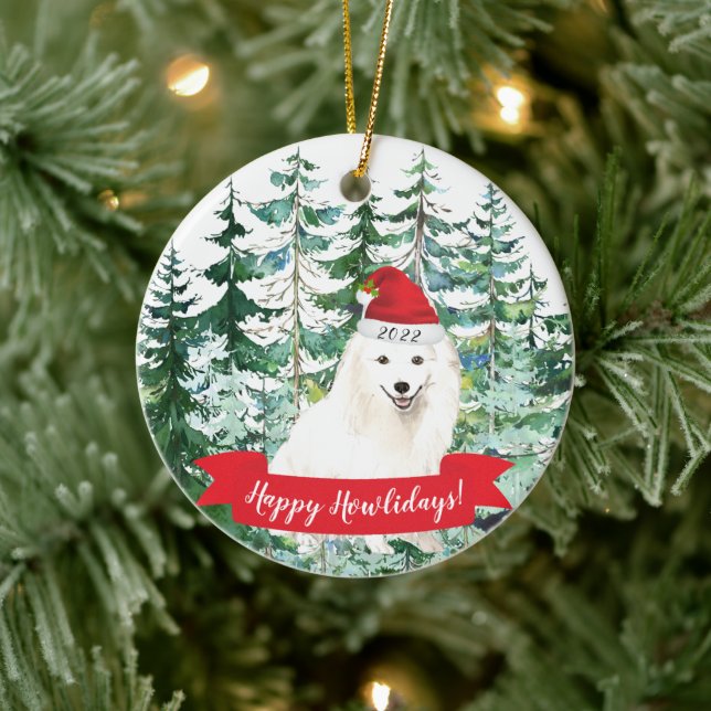 Lycklig Howlidays Japansk Spitz Hund jul Ornam Julgransprydnad Keramik (Träd)