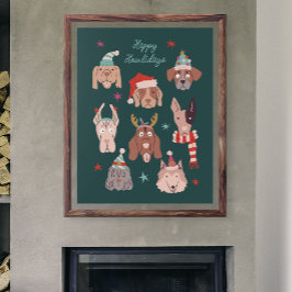 Lycklig Howlidays jul-Hund Helgdag Poster