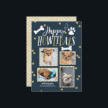 Lycklig Howlidays | Julfotopassage Julkort<br><div class="desc">Sprid ut kärlek i julhelgen med ett "pawsivt" snyggt matat helgdag. Det här kortet innehåller en kollage på 4 av dina favoritfoton med inslag i en faux guld shimmer. Kommer med ett matchande mönster på baksidan. Du kan lägga till ett foto eller en text till baksidan genom att klicka på...</div>