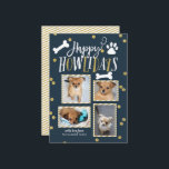 Lycklig Howlidays | Julfotopassage Julkort<br><div class="desc">Sprid ut kärlek i julhelgen med ett "pawsivt" snyggt matat helgdag. Det här kortet innehåller en kollage på 4 av dina favoritfoton med inslag i en faux guld shimmer. Kommer med ett matchande mönster på baksidan. Du kan lägga till ett foto eller en text till baksidan genom att klicka på...</div>