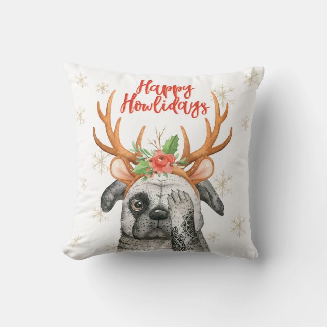 Lycklig Howlidays julkudde Hund Kudde (Framsida)