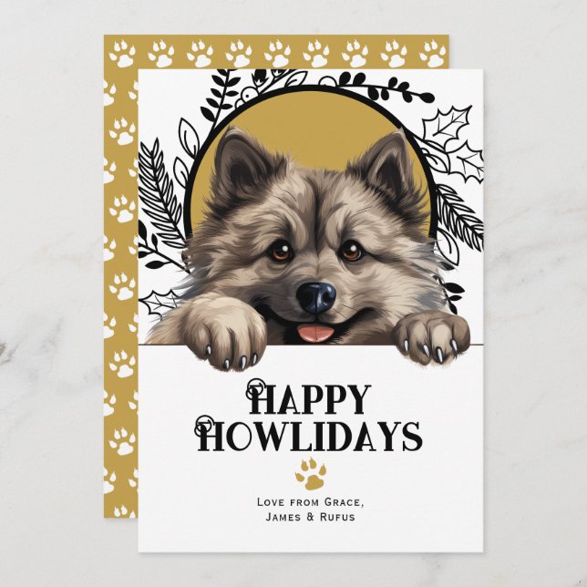 Lycklig Howlidays Keeshond Hund jul Julkort (Fram/baksida)