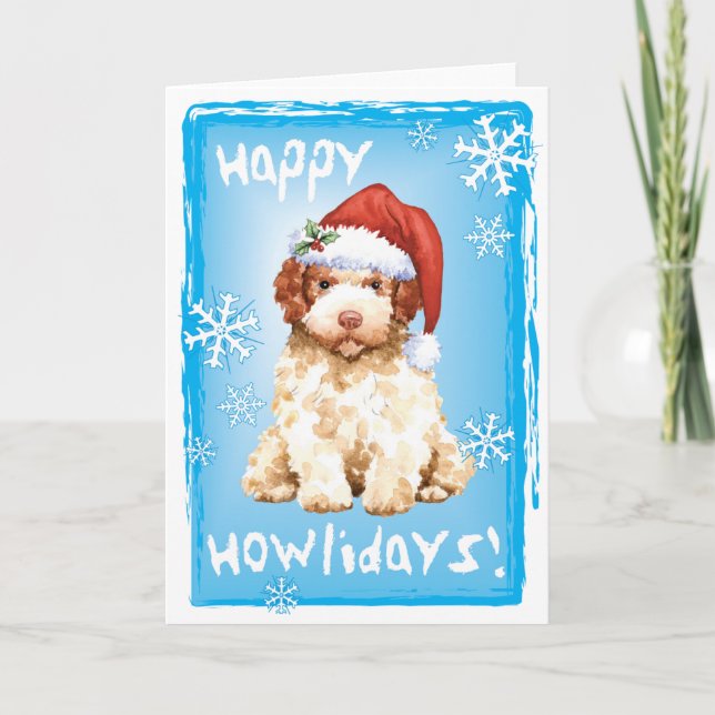 Lycklig Howlidays Lagotto Romagnolo Helgdag Card Helgkort (Framsida)
