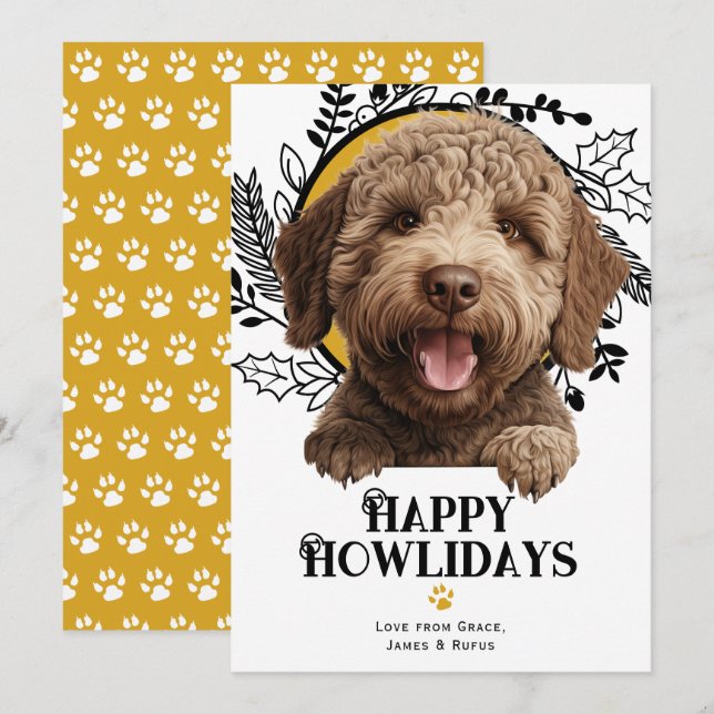Lycklig Howlidays Lagotto Romagnolo Hund jul Julkort (Fram/baksida)
