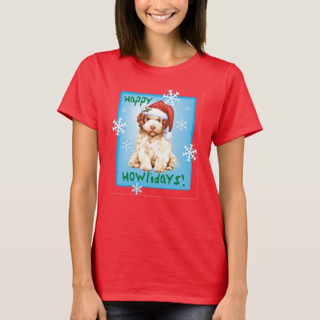 Lycklig Howlidays Lagotto Romagnolo T-Shirt (Framsida)