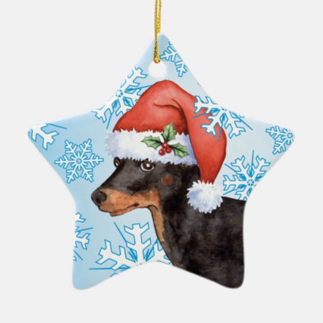 Lycklig Howlidays leksakManchester Terrier Julgransprydnad Keramik (Framsidan)