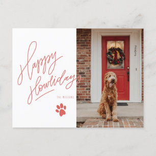 Lycklig Howlidays Lettering Hund Pet Photo Helg Vykort