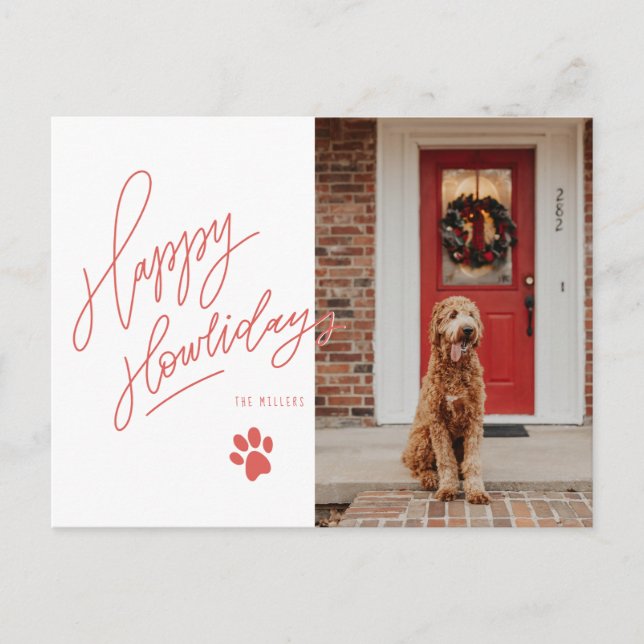 Lycklig Howlidays Lettering Hund Pet Photo Helg Vykort (Framsida)