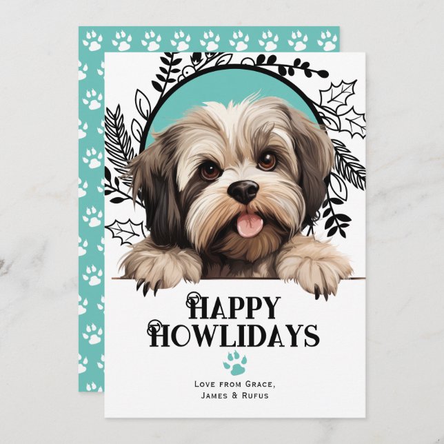 Lycklig Howlidays Lhasa Apso Hund jul Julkort (Fram/baksida)