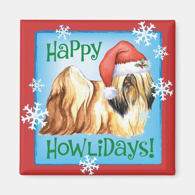 Lycklig Howlidays Lhasa Apso Magnet (Framsidan)