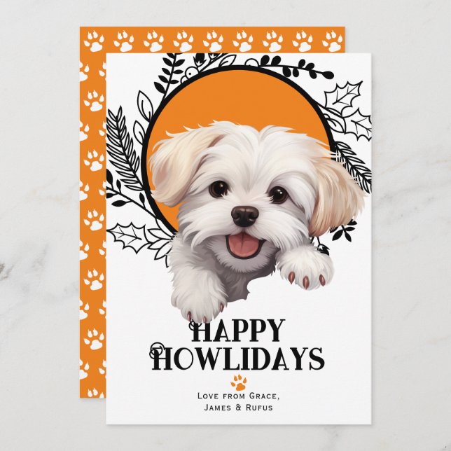 Lycklig Howlidays Maltesiska Hund jul Julkort (Fram/baksida)