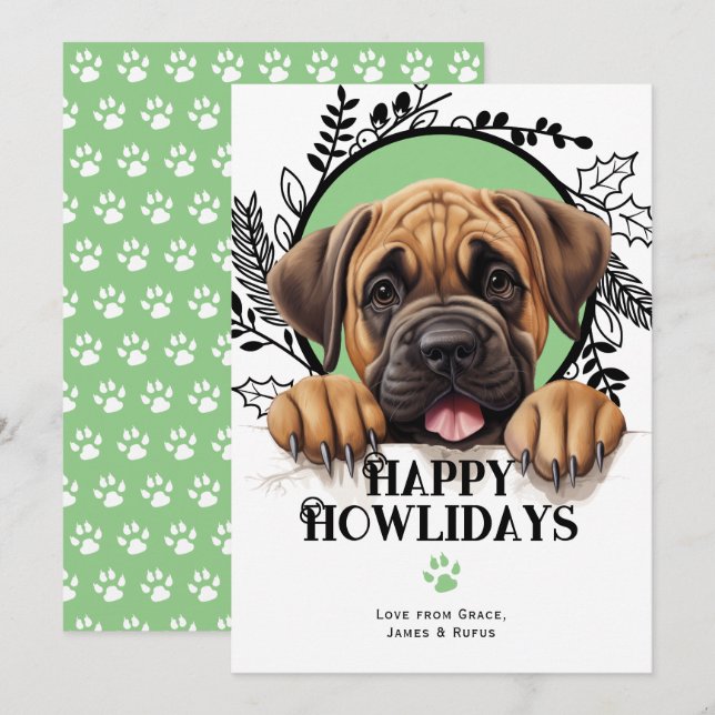 Lycklig Howlidays Mastiff Hund jul Julkort (Fram/baksida)