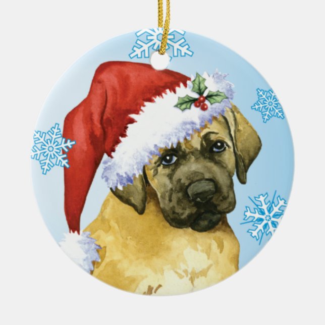 Lycklig Howlidays Mastiff Julgransprydnad Keramik (Framsidan)