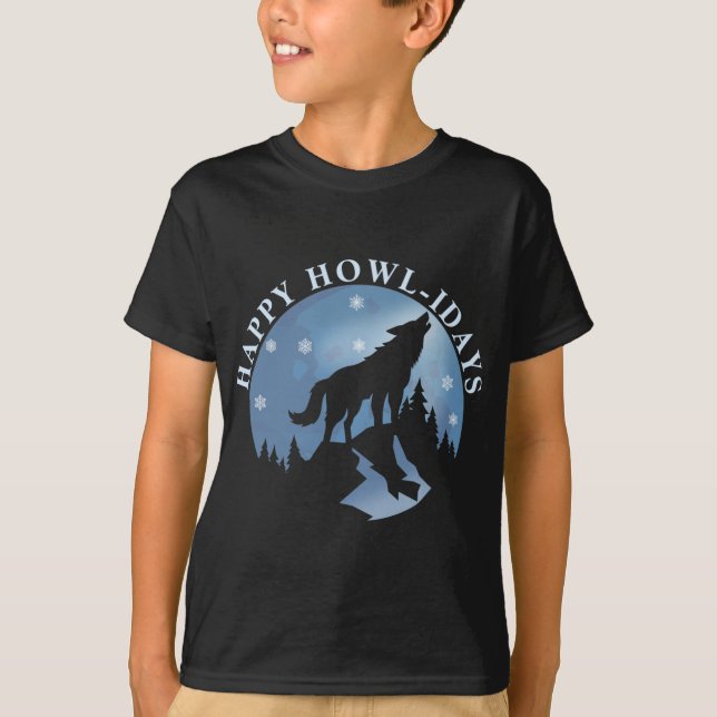 Lycklig Howlidays med Howling Varg och Måne T Shirt (Framsida)