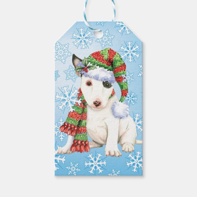Lycklig Howlidays Mini Bull Terrier Presentetikett (Framsidan)