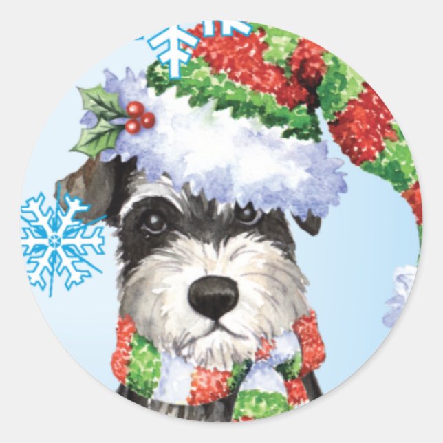 Lycklig Howlidays Miniature Schnauzer Runt Klistermärke (Framsida)