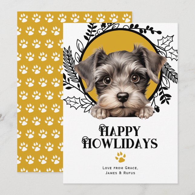 Lycklig Howlidays Miniatyr Schnauzer Hund jul Julkort (Fram/baksida)