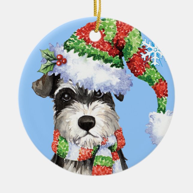Lycklig Howlidays miniatyrSchnauzer Julgransprydnad Keramik (Framsidan)