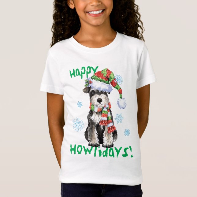Lycklig Howlidays miniatyrSchnauzer T Shirt (Framsida)