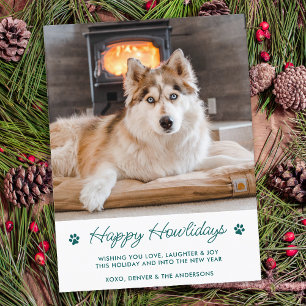 Lycklig Howlidays Modern Cute Pet Hund Photo Helgd Vykort