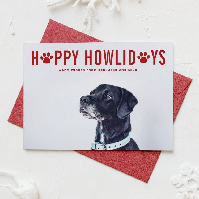 Lycklig Howlidays Modern Typography-Hund Photo Helgkort (Skapare uppladdad)