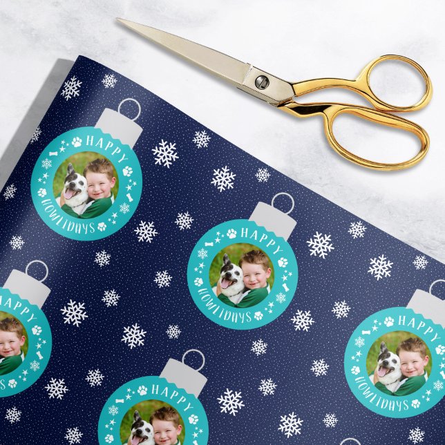 Lycklig Howlidays Navy Anpassningsbar Hund Photo Presentpapper (Skapare uppladdad)