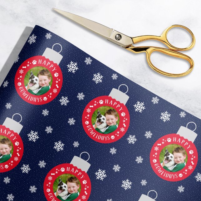 Lycklig Howlidays Navy och Red Anpassningsbar Hund Presentpapper (Skapare uppladdad)