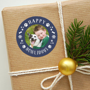 Lycklig Howlidays Navy Pet Hund Photo Runt Klistermärke