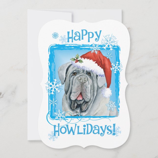Lycklig Howlidays Neapolitan Mastiff Helgdag Card Julkort (Framsida)