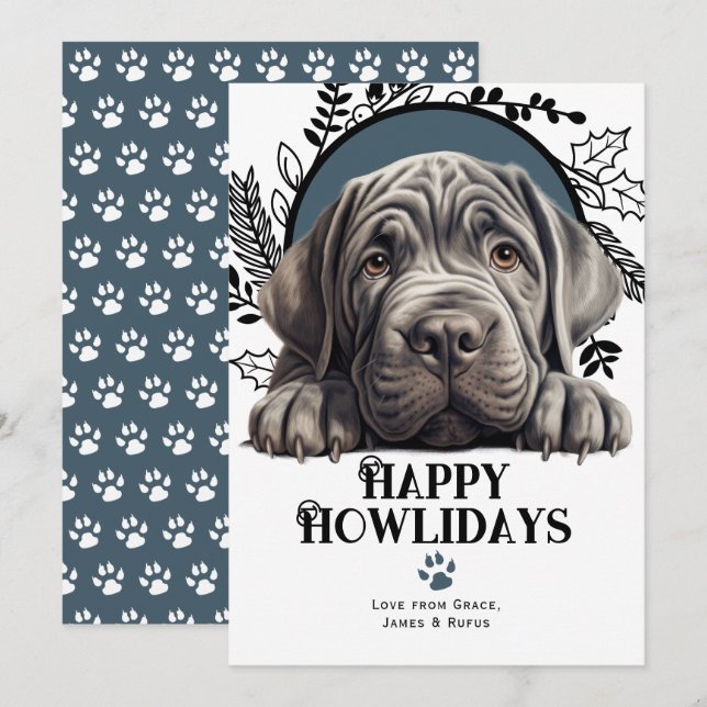 Lycklig Howlidays Neapolitan Mastiff Hund jul Julkort (Fram/baksida)