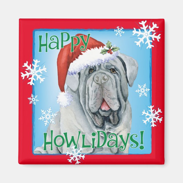 Lycklig Howlidays Neapolitan Mastiff Magnet (Framsidan)