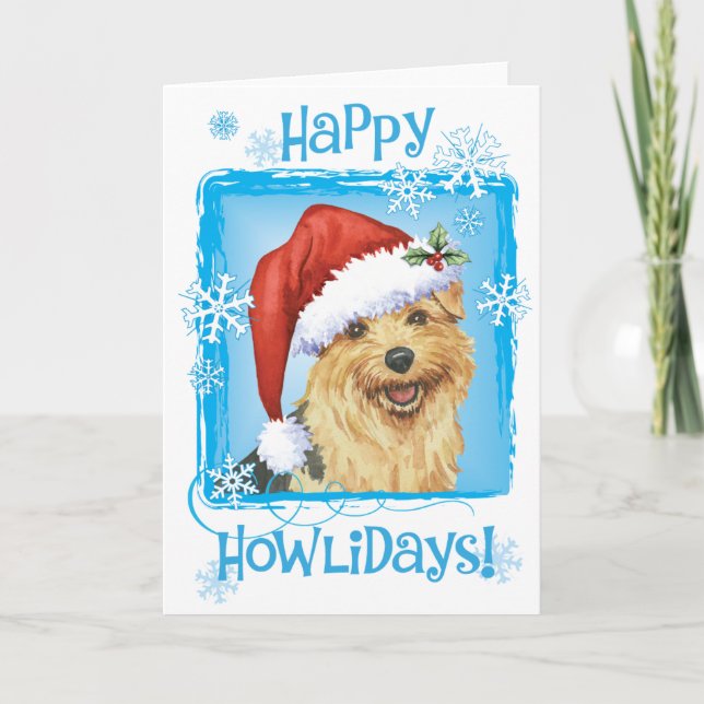 Lycklig Howlidays Norfolk Terrier Helgkort (Framsida)