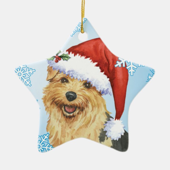 Lycklig Howlidays Norfolk Terrier Julgransprydnad Keramik (Framsidan)