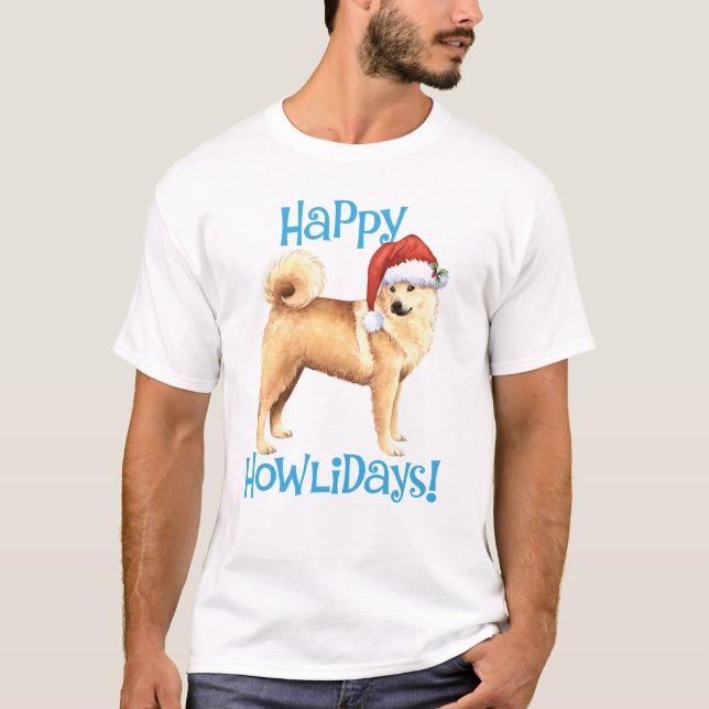 Lycklig Howlidays Norska Buhund T Shirt (Framsida)