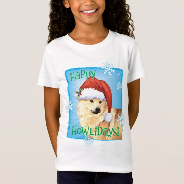 Lycklig Howlidays Norska Buhund T Shirt (Framsida)