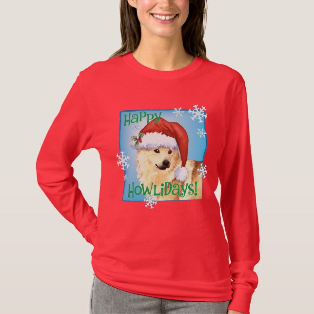 Lycklig Howlidays Norska Buhund T Shirt (Framsida)